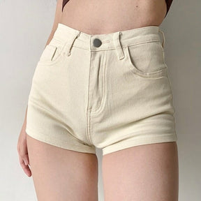 SheHori - Basic High Waist Slim Pink Denim Shorts streetwear fashion, outfit, versatile fashion shehori.com