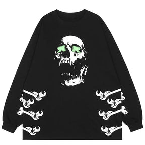 SheHori - Black Graphic Sweatshirt Skull Bone streetwear fashion, outfit, versatile fashion shehori.com