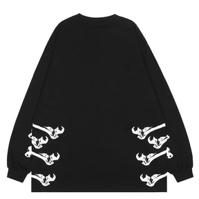 SheHori - Black Graphic Sweatshirt Skull Bone streetwear fashion, outfit, versatile fashion shehori.com