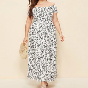 SheHori - Boho Style Shoulder Floral Print Maxi Dress streetwear fashion, outfit, versatile fashion shehori.com
