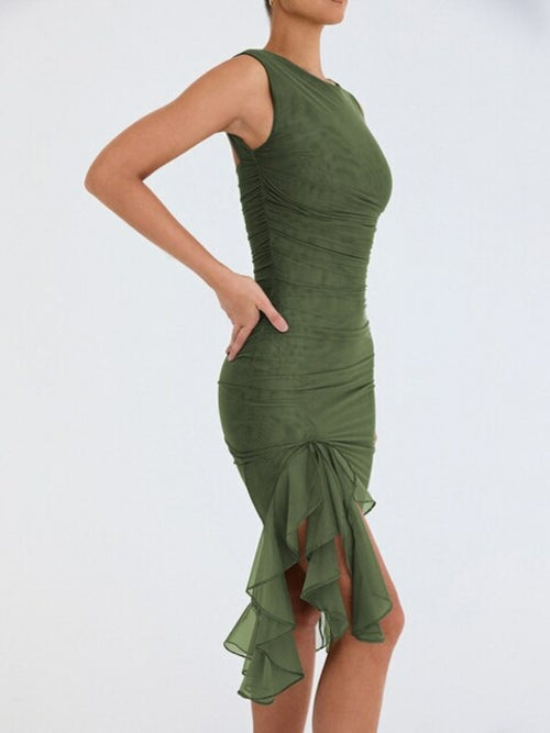 SheHori - Brown Pleated Midi Dress streetwear fashion, outfit, versatile fashion shehori.com