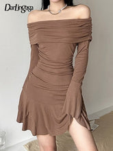SheHori - Casual Brown Off Shoulder Slim Mini Dress streetwear fashion, outfit, versatile fashion shehori.com