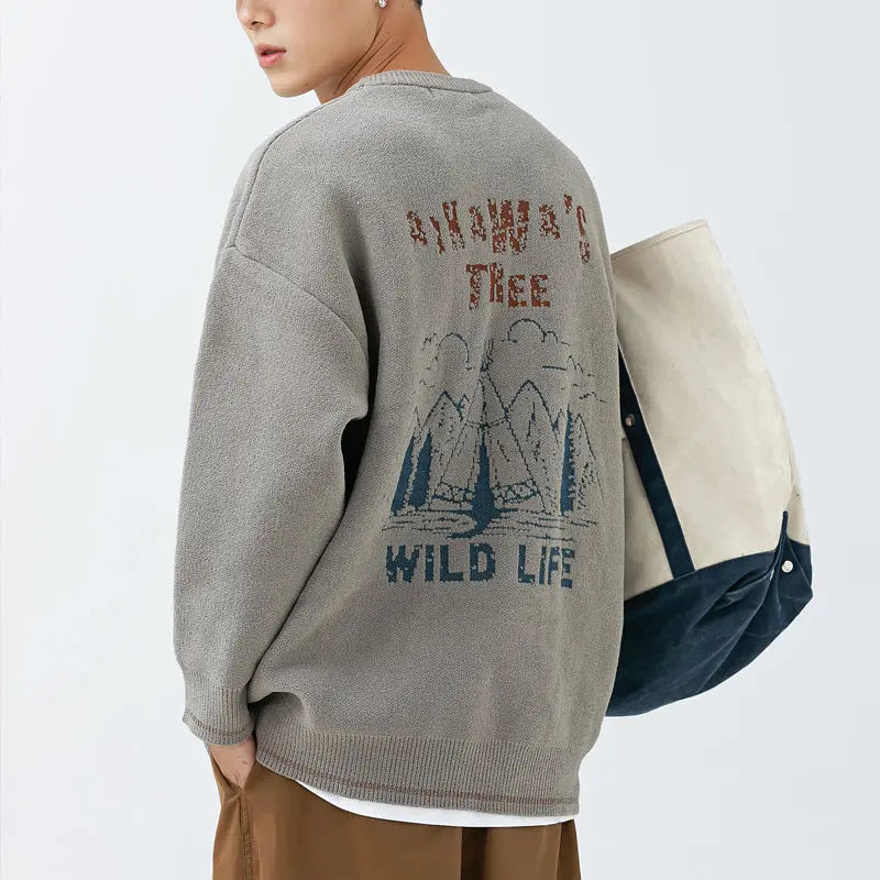 SheHori - Casual Jacquard Sweatshirt Wild Life streetwear fashion, outfit, versatile fashion shehori.com