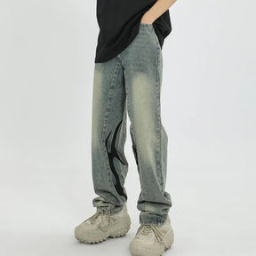 SheHori - Casual Jeans Embroidery Black Flame streetwear fashion, outfit, versatile fashion shehori.com