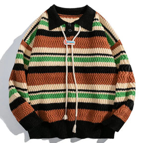 SheHori - Casual Knitted Sweatshirt Colorful Striped streetwear fashion, outfit, versatile fashion shehori.com