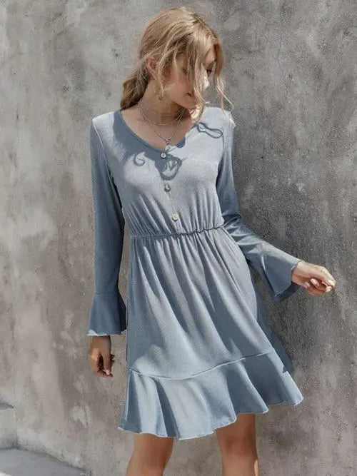 SheHori - Casual V Neck Solid Color Mini Dress streetwear fashion, outfit, versatile fashion shehori.com
