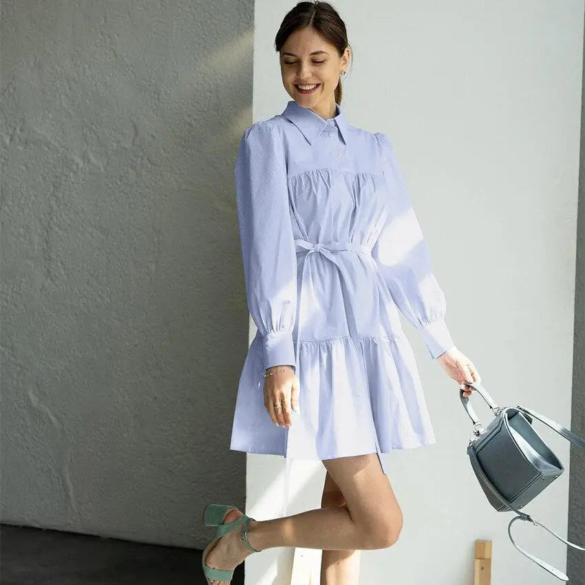 SheHori - Causal Ruffles Shirt Mini Dress streetwear fashion, outfit, versatile fashion shehori.com