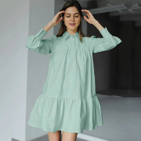 SheHori - Causal Ruffles Shirt Mini Dress streetwear fashion, outfit, versatile fashion shehori.com