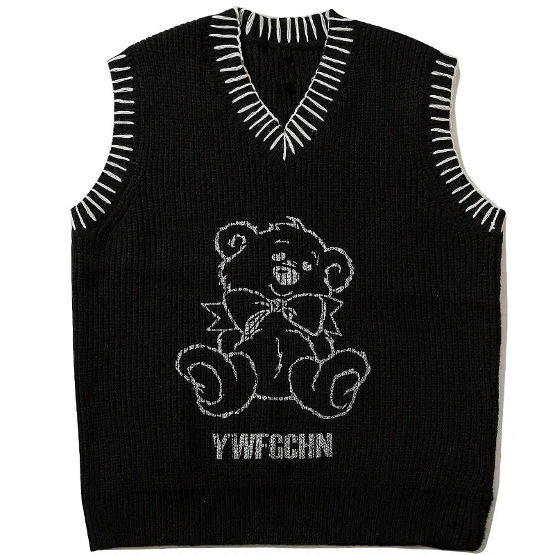 SheHori - Chunky Knit Vest Sweater Bear streetwear fashion, outfit, versatile fashion shehori.com