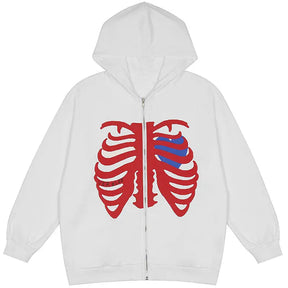 SheHori - Cool Zip Up Hoodie Skeleton Heart Print streetwear fashion, outfit, versatile fashion shehori.com