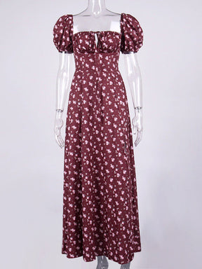 SheHori - Cottagecore Elegant Floral Puff Sleeve Midi Dress streetwear fashion, outfit, versatile fashion shehori.com