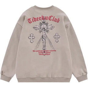 SheHori - Crewneck Sweatshirt Crucifixion of Jesus streetwear fashion, outfit, versatile fashion shehori.com