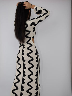 SheHori - Cut Out Wave Knitted Maxi Dress streetwear fashion, outfit, versatile fashion shehori.com