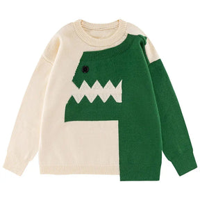 SheHori - Cute Casual Knit Sweatshirt Dinosaur Patchwork streetwear fashion, outfit, versatile fashion shehori.com