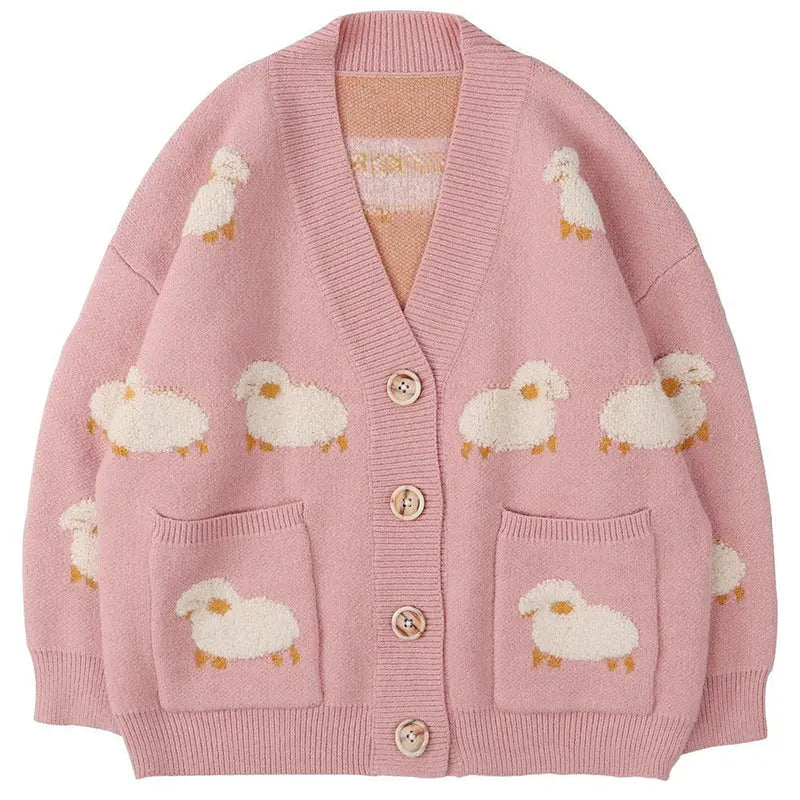 SheHori - Cute Sweater Cardigan Flocked Sheep streetwear fashion, outfit, versatile fashion shehori.com