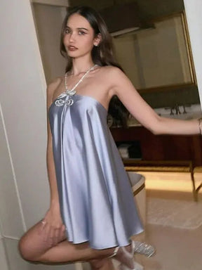 SheHori - Diamond Bow Halter Mini Dress streetwear fashion, outfit, versatile fashion shehori.com