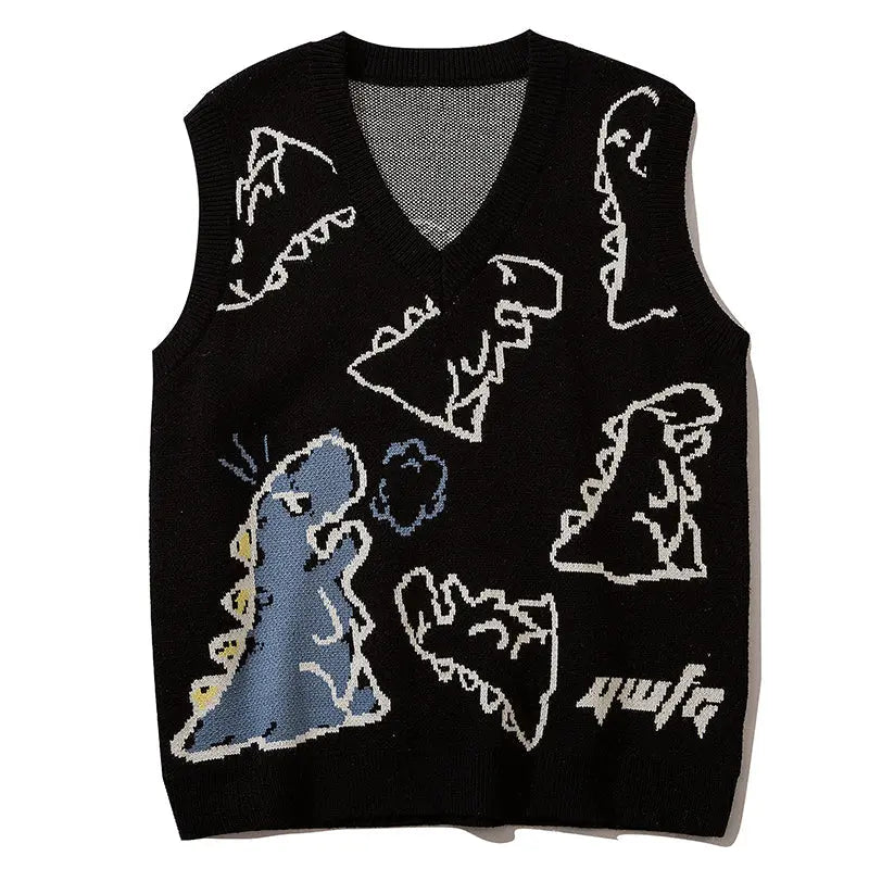 SheHori - Dinosaur Graphic Knit Sweater Vest streetwear fashion, outfit, versatile fashion shehori.com