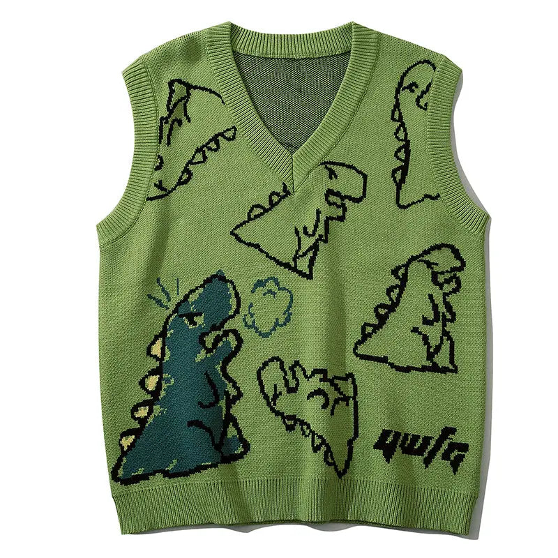 SheHori - Dinosaur Graphic Knit Sweater Vest streetwear fashion, outfit, versatile fashion shehori.com
