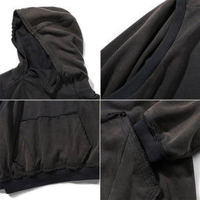 SheHori - Distressed Hoodie Diagonal Zipper Neckline streetwear fashion, outfit, versatile fashion shehori.com