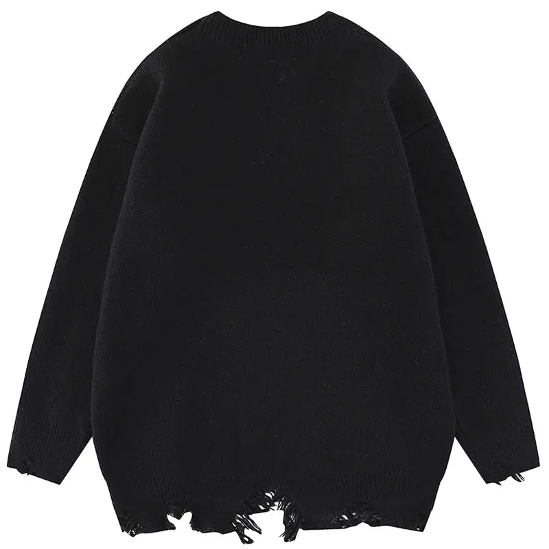 SheHori - Distressed Jacquard Sweatshirt Bound Bats streetwear fashion, outfit, versatile fashion shehori.com