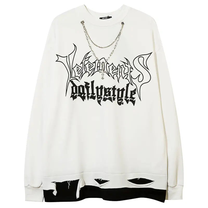 SheHori - Distressed Sweatshirt Gothic Letter streetwear fashion, outfit, versatile fashion shehori.com