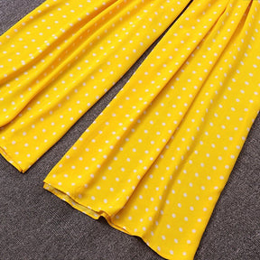 SheHori - Dot Print Deep V Neck Puff Chiffon Yellow Maxi Dress streetwear fashion, outfit, versatile fashion shehori.com