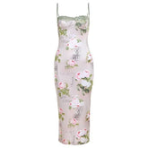 SheHori - Elegant Flower Print Suspender Midi Dress streetwear fashion, outfit, versatile fashion shehori.com