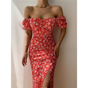 SheHori - Elegant Hem Split Floral Print Maxi Dress streetwear fashion, outfit, versatile fashion shehori.com