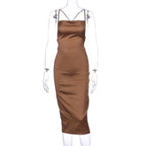 SheHori - Elegant Satin Silky Spaghetti Strap Maxi Dress streetwear fashion, outfit, versatile fashion shehori.com