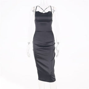 SheHori - Elegant Satin Silky Spaghetti Strap Maxi Dress streetwear fashion, outfit, versatile fashion shehori.com
