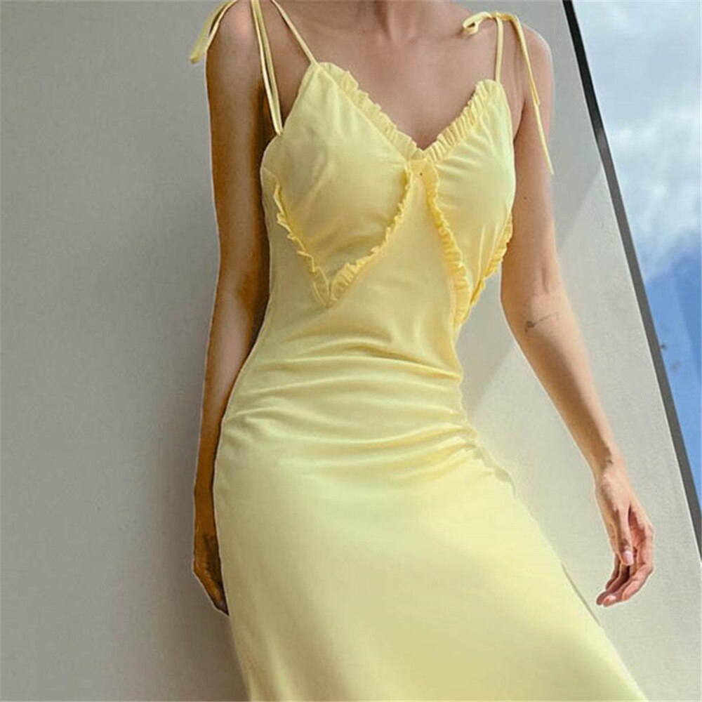 SheHori - Elegant Spaghetti Strap Midi Dress streetwear fashion, outfit, versatile fashion shehori.com