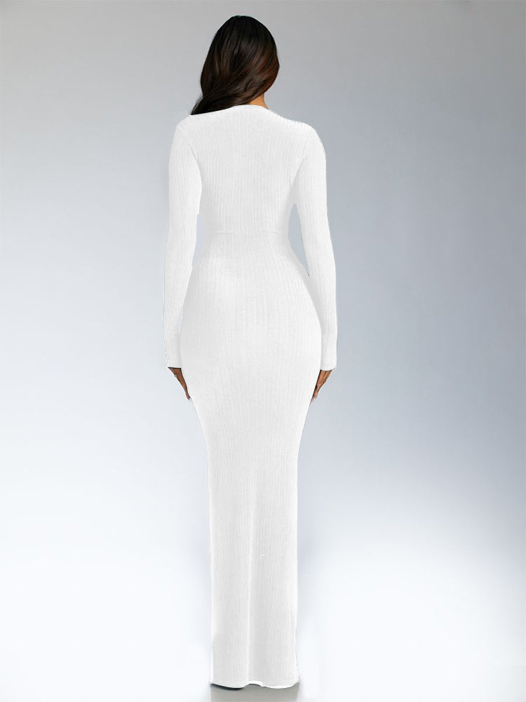 SheHori - Elegant White Deep V Maxi Dress streetwear fashion, outfit, versatile fashion shehori.com