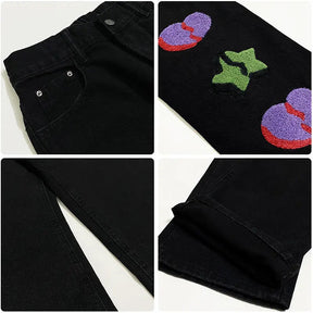 SheHori - Embroidery Jeans Heart and Star streetwear fashion, outfit, versatile fashion shehori.com