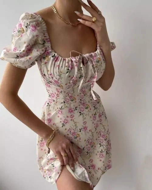 SheHori - Explosive Bubble Sleeve Floral Small Mini Dress streetwear fashion, outfit, versatile fashion shehori.com