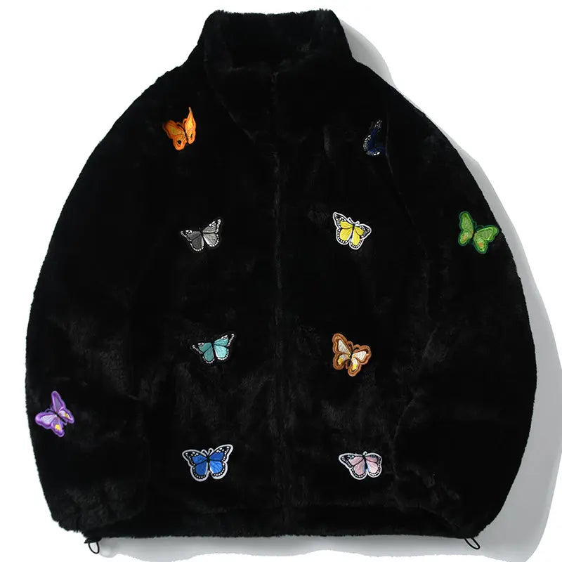 SheHori - Faux Fur Winter Coat Colorful Butterfly streetwear fashion, outfit, versatile fashion shehori.com