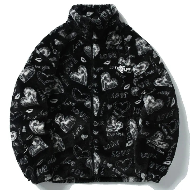 SheHori - Fleece Winter Coat Full Love Graffiti streetwear fashion, outfit, versatile fashion shehori.com