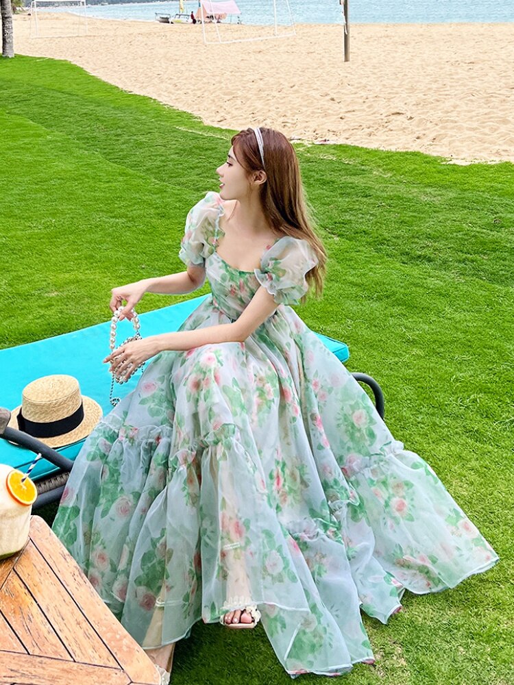 SheHori - French Elegant Floral Midi Dress streetwear fashion, outfit, versatile fashion shehori.com