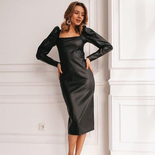 SheHori - French Square Collar Puff Sleeve Midi Dress streetwear fashion, outfit, versatile fashion shehori.com