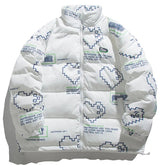 SheHori - Full Heart Print Puffer Winter Coat for Couples streetwear fashion, outfit, versatile fashion shehori.com