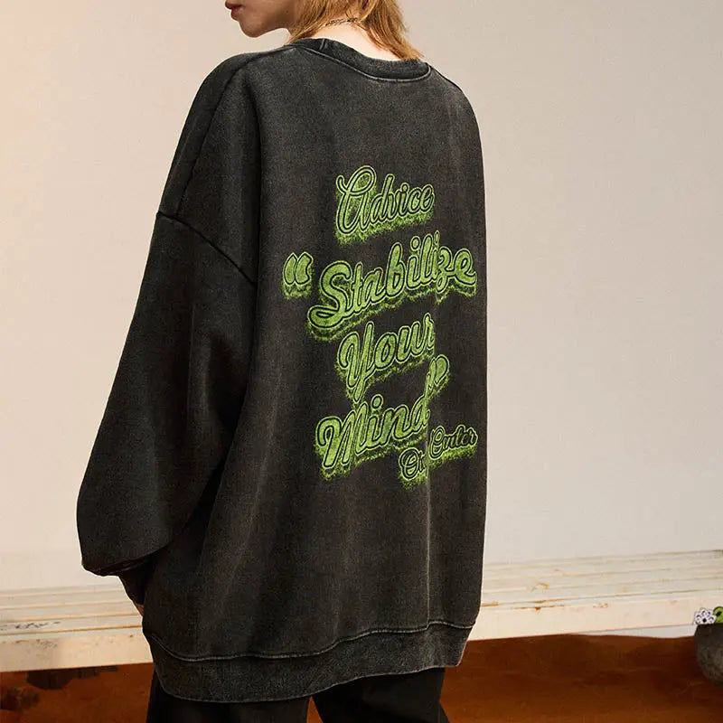 SheHori - Graphic Washed Sweatshirt Angry Face streetwear fashion, outfit, versatile fashion shehori.com