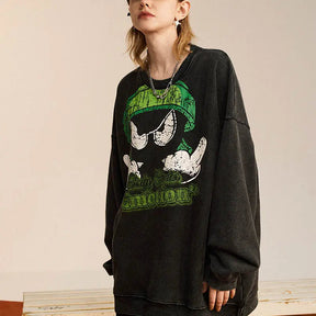 SheHori - Graphic Washed Sweatshirt Angry Face streetwear fashion, outfit, versatile fashion shehori.com