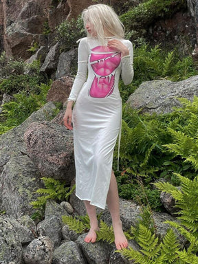 SheHori - Graphic White Midi Dress streetwear fashion, outfit, versatile fashion shehori.com