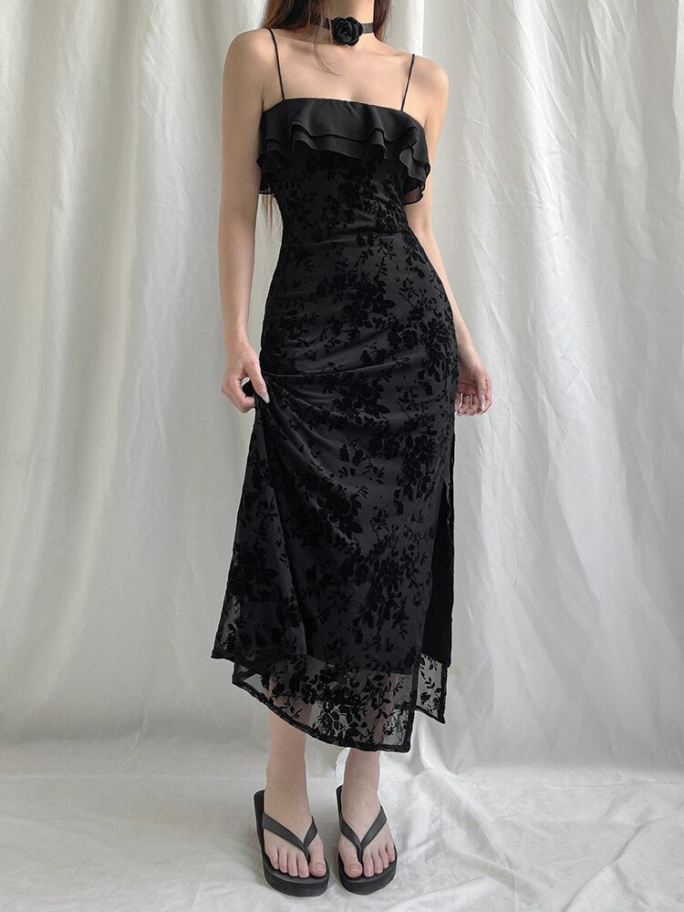 SheHori - Grunge Slip Flowers Printed Maxi Dress streetwear fashion, outfit, versatile fashion shehori.com