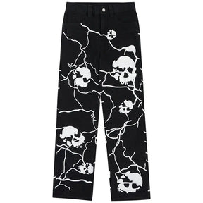 SheHori - Hip Hop Style Jeans Lightning and Skull streetwear fashion, outfit, versatile fashion shehori.com