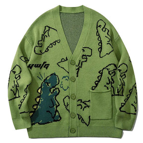 SheHori - Jacquard Cardigan Sweater Full Dinosaur streetwear fashion, outfit, versatile fashion shehori.com