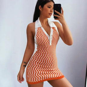 SheHori - Knit Stripe Printed Bodycon Mini Dress streetwear fashion, outfit, versatile fashion shehori.com