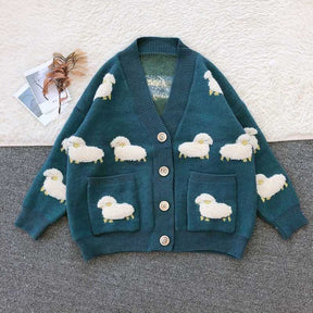 SheHori - Knitted Sweater Cardigan Flocked Sheep streetwear fashion, outfit, versatile fashion shehori.com