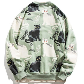 SheHori - Layered Sweatshirt Full Cat Print streetwear fashion, outfit, versatile fashion shehori.com