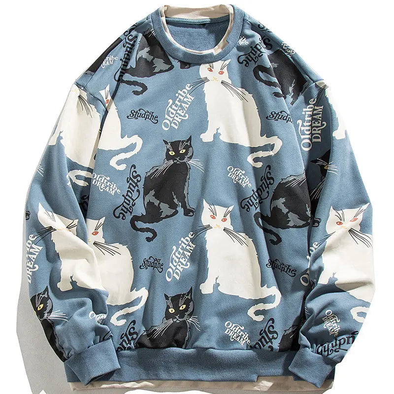 SheHori - Layered Sweatshirt Full Cat Print streetwear fashion, outfit, versatile fashion shehori.com