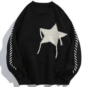 SheHori - Lazy Knit Sweatshirt Flocked Five Star streetwear fashion, outfit, versatile fashion shehori.com